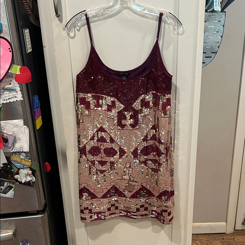 Sequin Embellished Burgundy and Gold dress